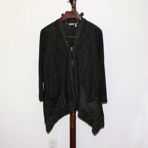 LOGO Lori Goldstein Gray Zip Front Shark Bite Cardigan Sweater